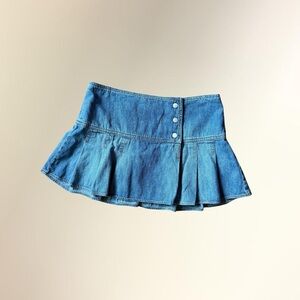 SO Blue Denim Pleated Mini Skirt with Button Front